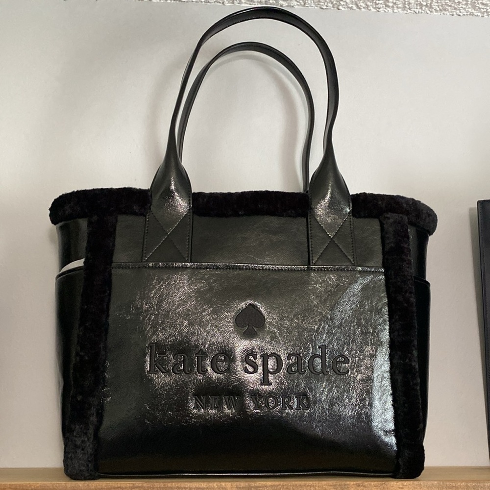 Kate Spade Black Tote large Faux Sherling KE517